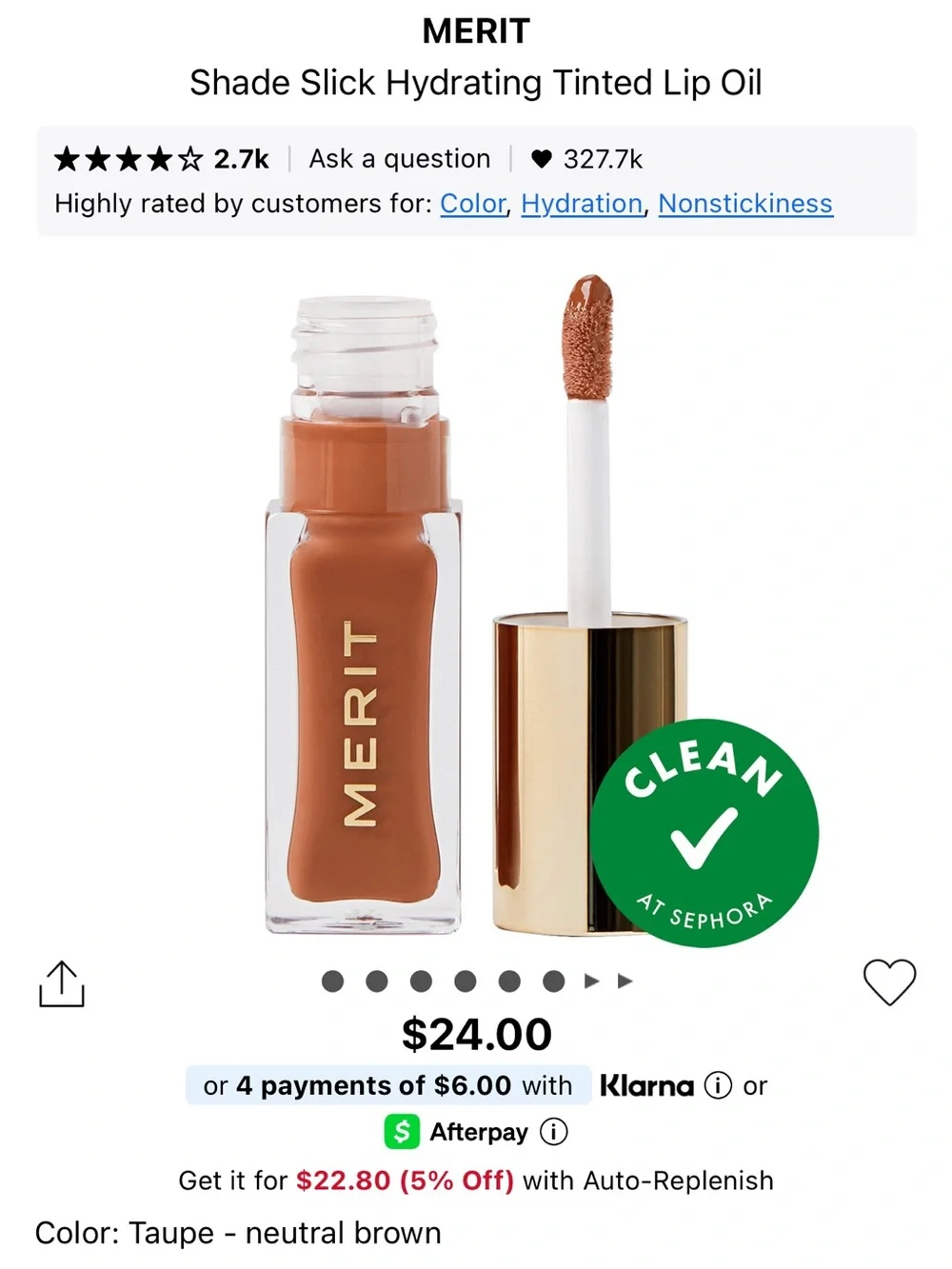 Merit Taupe Hydrating Tinted Lip Oil
